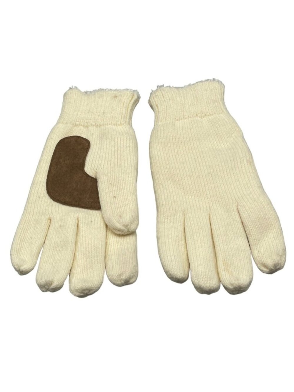 Gloves white brown fuzzy acrylic blend one size knitted thick READ